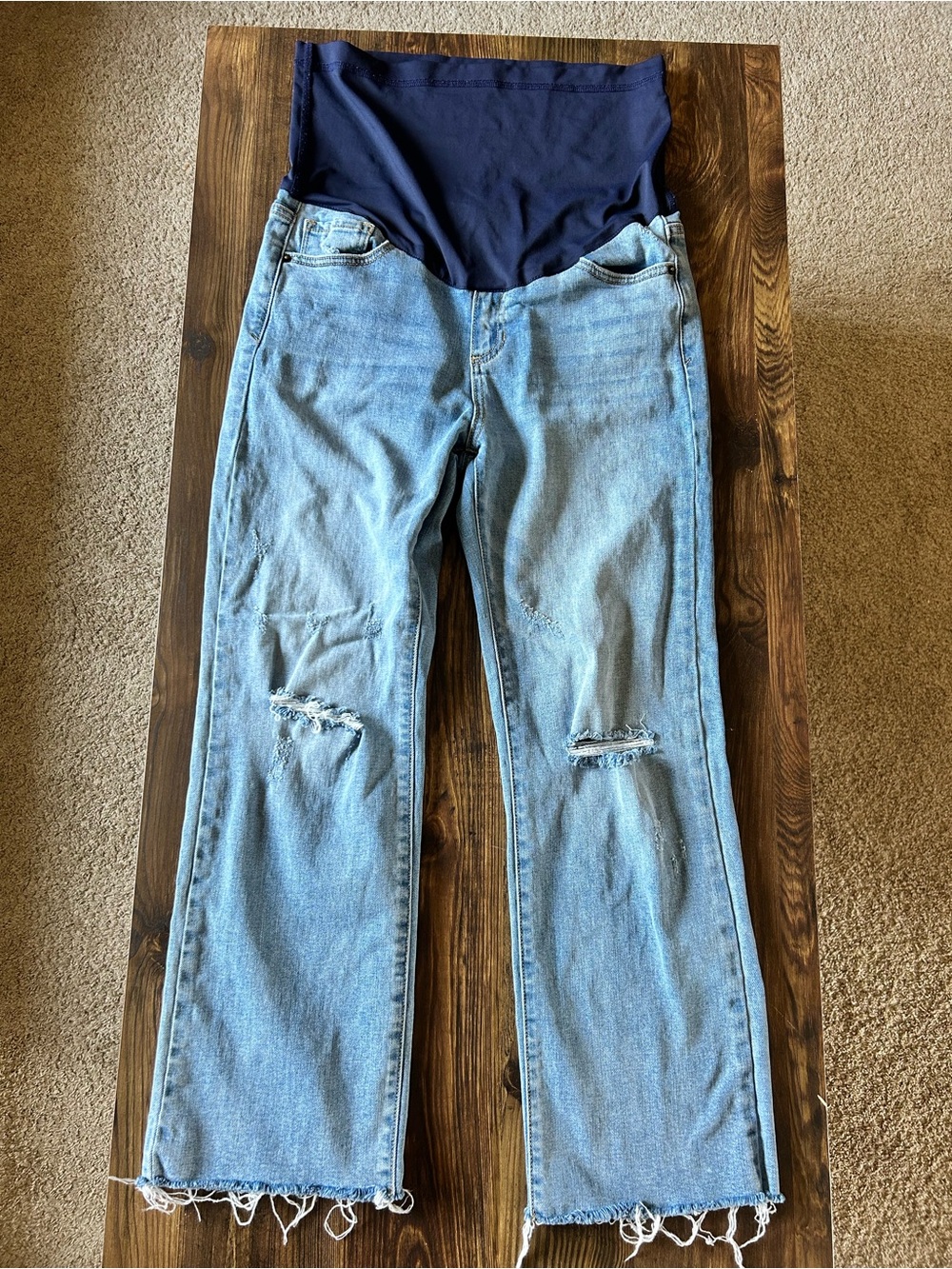 PinkBlush Blue Straight Leg Frayed Hem Maternity Jeans - Picture 5 of 9